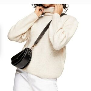 Topshop roll top cropped turtleneck sweater cream size L